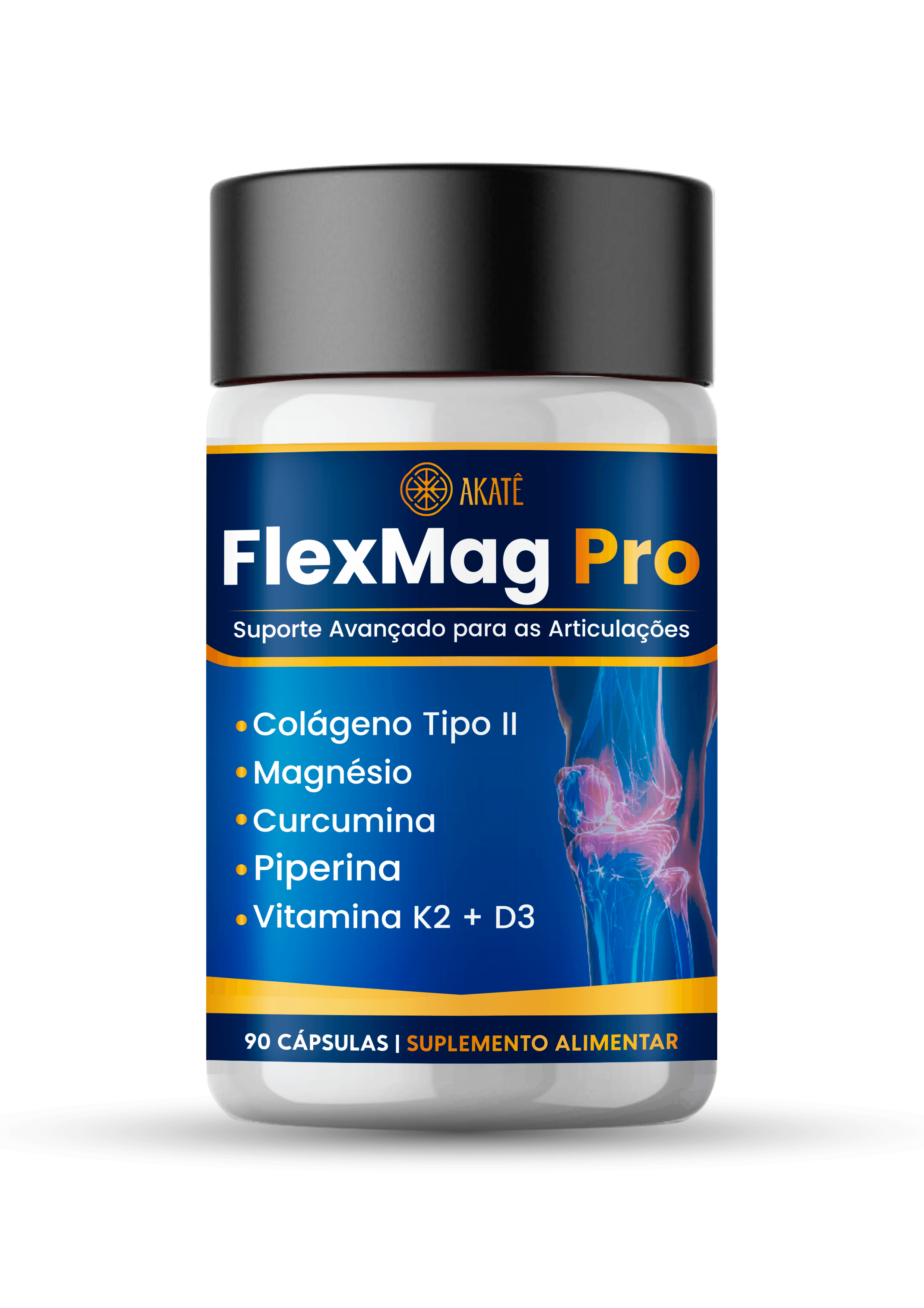 Frasco do Flexmag Pro — 90 cápsulas, suporte avançado para as articulações