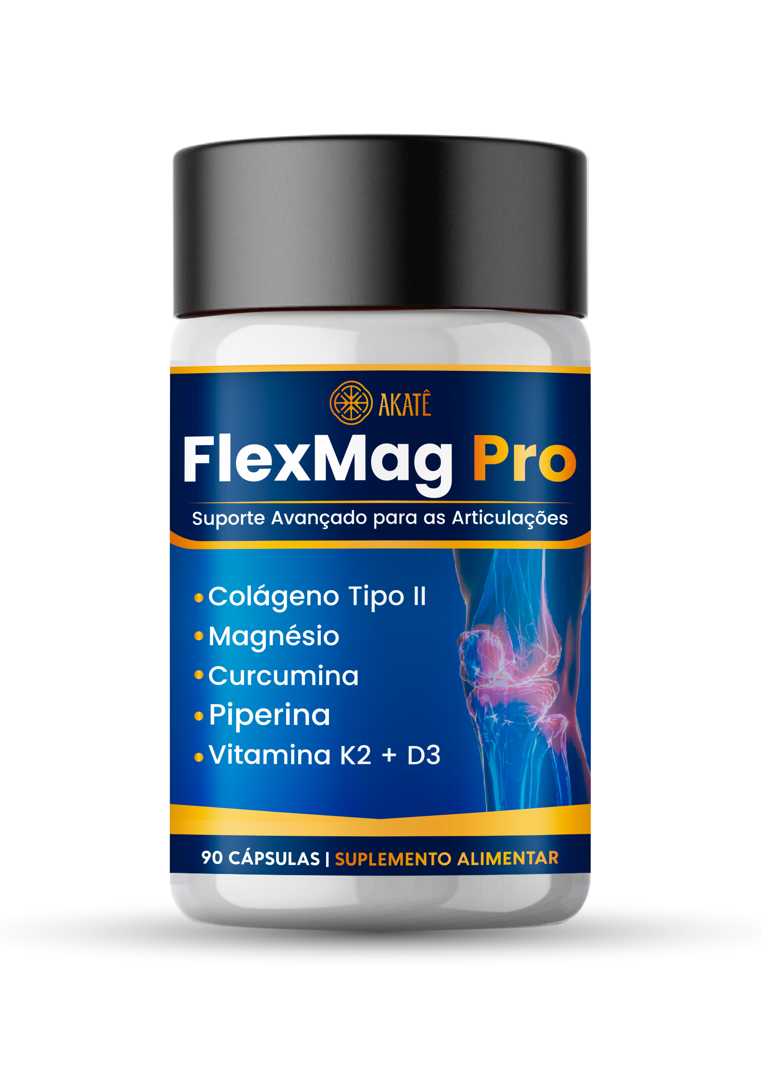 Frasco do Flexmag Pro — 90 cápsulas, suporte avançado para as articulações